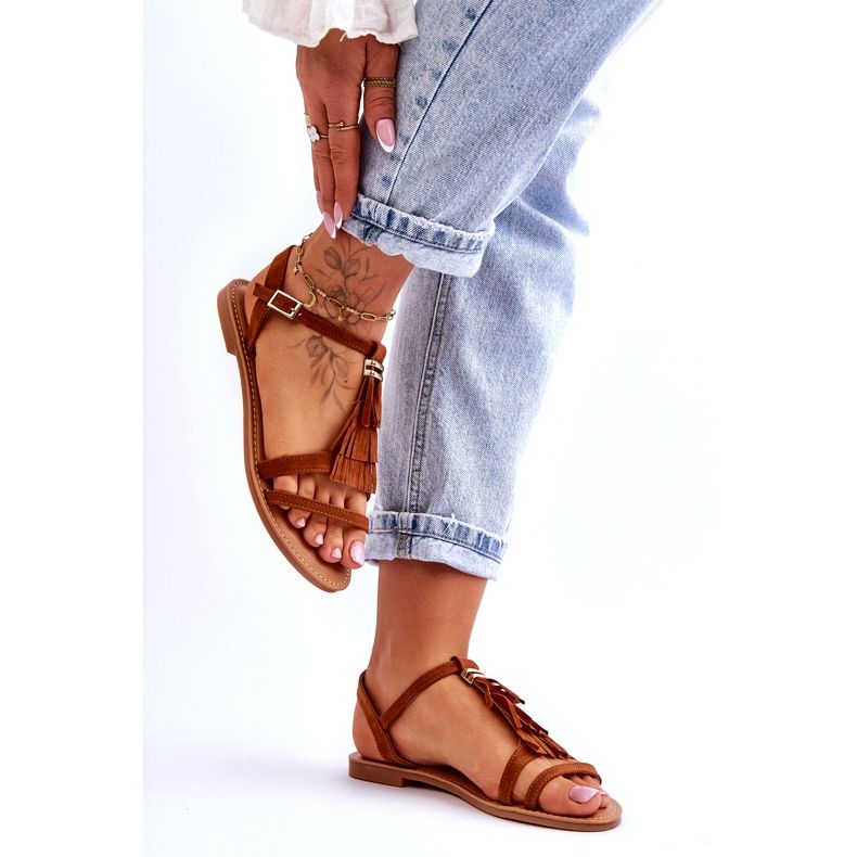 Sandales Plates Femme Daim Bohème Marron Lucami brun 4