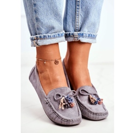 Evento Mocassins en Daim pour Femme avec Décoration 20PB35-2003 Gris 3