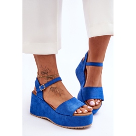 Sandales compensées en daim pour femme Bleu Lydia 3