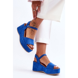 Sandales compensées en daim pour femme Bleu Lydia 4