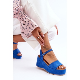 Sandales compensées en daim pour femme Bleu Lydia 5