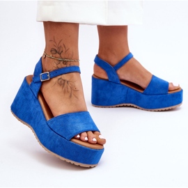 Sandales compensées en daim pour femme Bleu Lydia 2