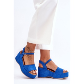 Sandales compensées en daim pour femme Bleu Lydia 6