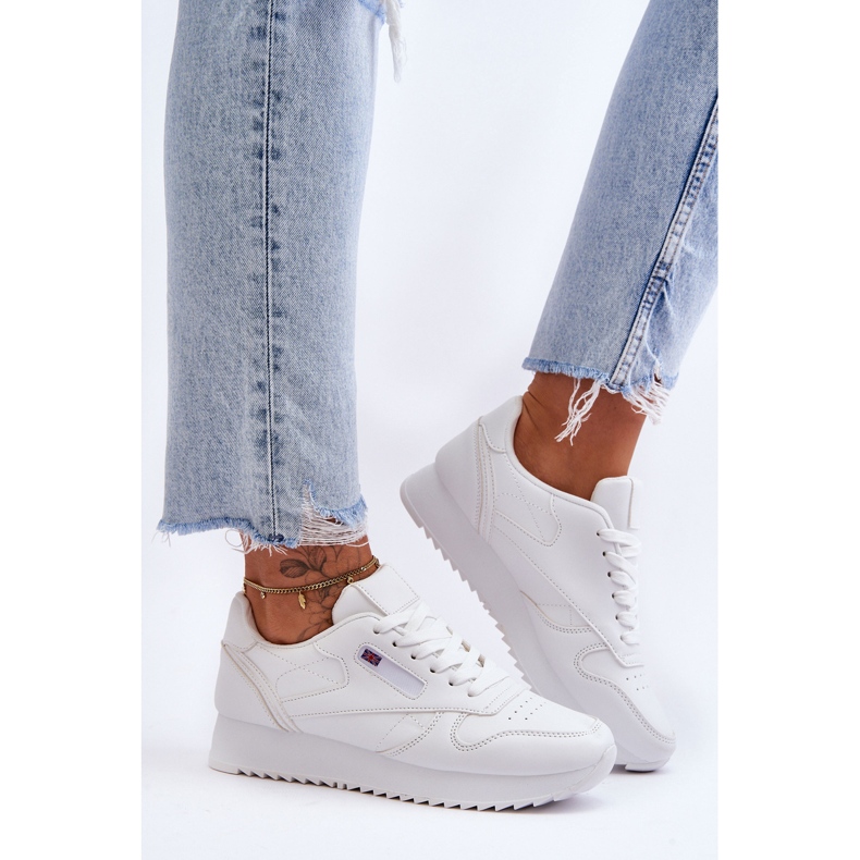 PM1 Chaussures de sport à plateforme à lacets en cuir Merida blanches 1