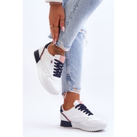 PM1 Merida Chaussures de sport en cuir à plateforme à lacets blanches et bleu marine 1