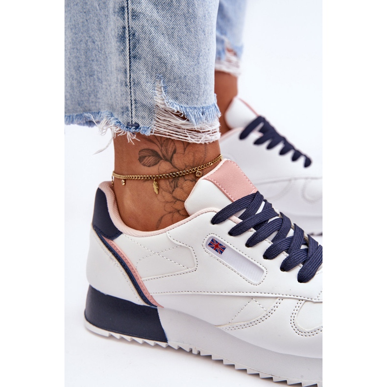 PM1 Merida Chaussures de sport en cuir à plateforme à lacets blanches et bleu marine 2