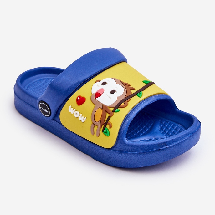 WJ1 Sandales Claquettes Enfant Légères Motif Animalier Bleu-Jaune Rico 1