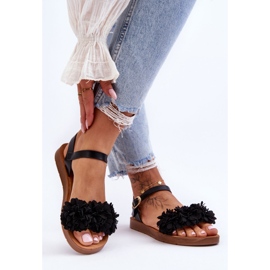 Sandales Femme Avec Fleurs En Textile Noir Fiori 1