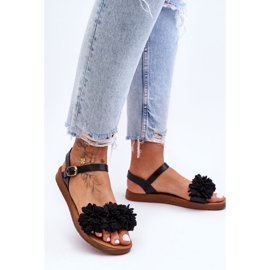Sandales Femme Avec Fleurs En Textile Noir Fiori 2