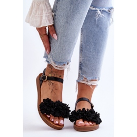 Sandales Femme Avec Fleurs En Textile Noir Fiori 6