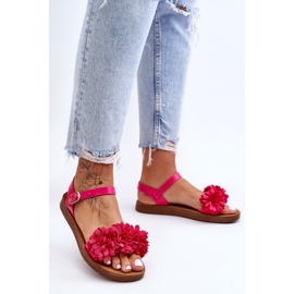 Sandales Femme Avec Fleurs En Tissu Fuchsia Fiori rose 3