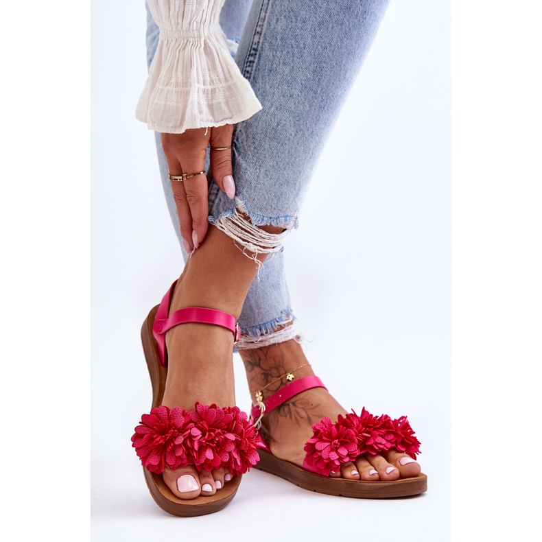 Sandales Femme Avec Fleurs En Tissu Fuchsia Fiori rose 2