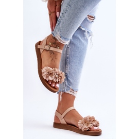 Sandales Femme Avec Fleurs En Tissu Beige Fiori 2