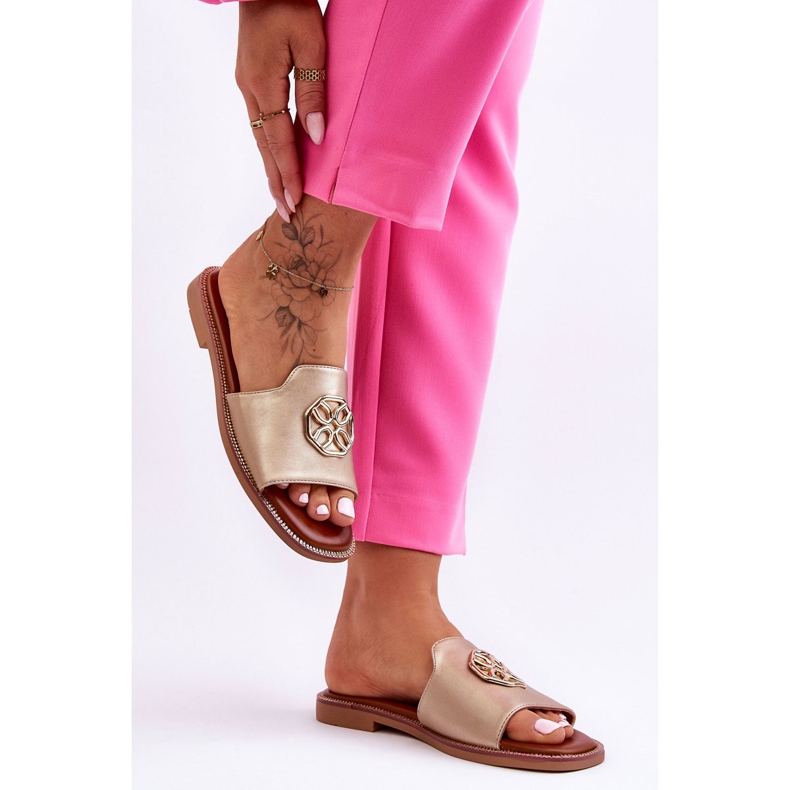 Sandales Talons Plats Classiques Femme Doré Larotte 2