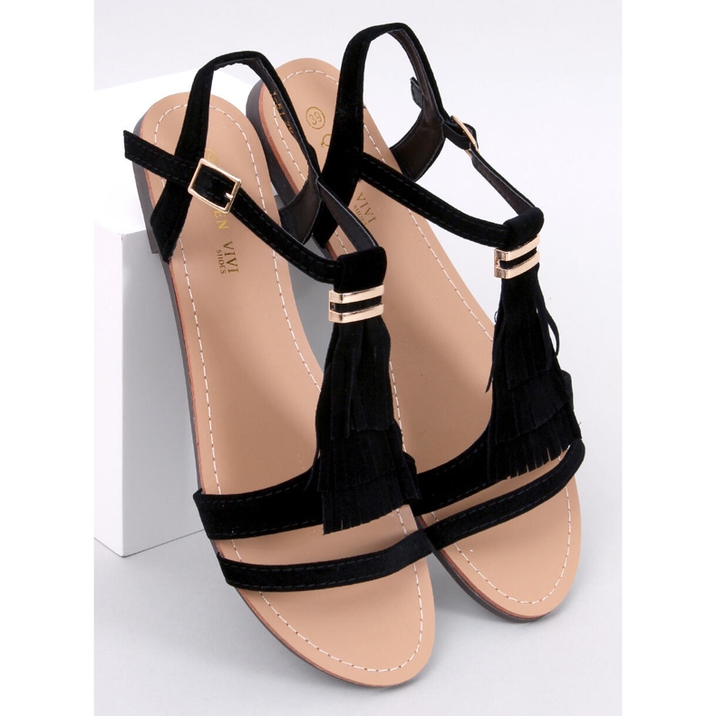 Sandales à franges noires Corbin le noir 1