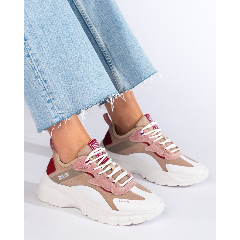 Baskets Big Star femme KK274055 beige blanche rose 1