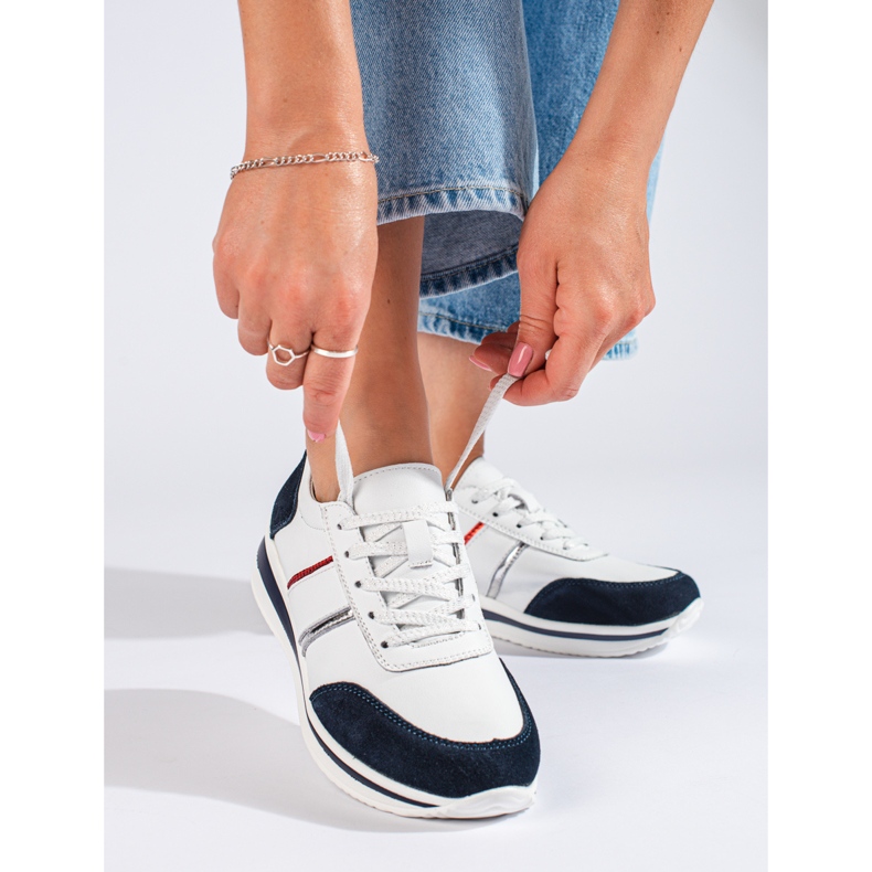 Baskets en cuir pour femmes sur la plateforme Shelovet blanche 1