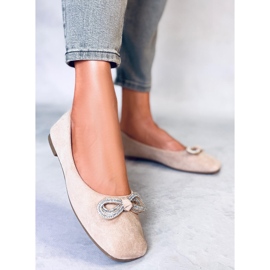 Ballerines en daim avec nœud de Serna Kaki beige 3