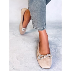 Ballerines en daim avec nœud de Serna Kaki beige 4
