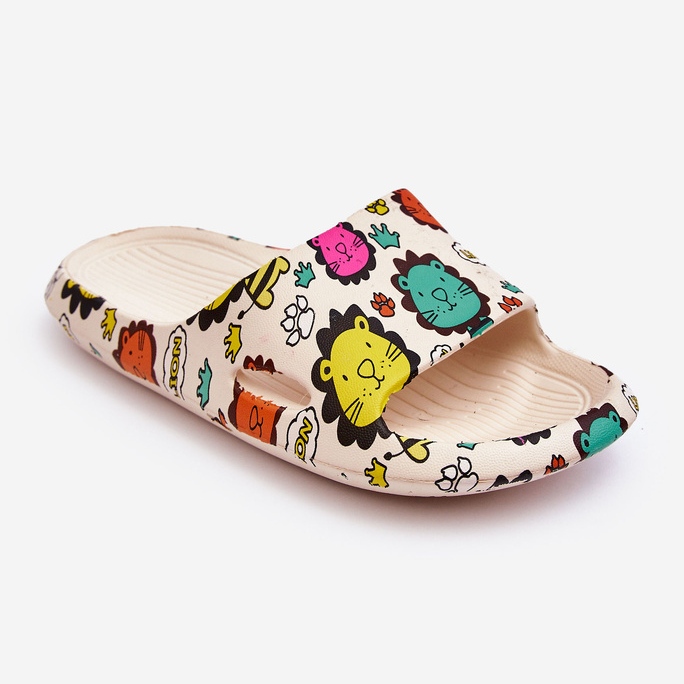 WJ1 Chaussons Enfant Mousse Légère Motif Lion Beige Esther 1