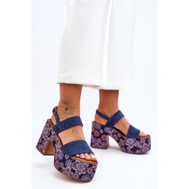 Sandales a Talons Hauts en Cuir Maciejka 06089-17 Bleu Marine 1