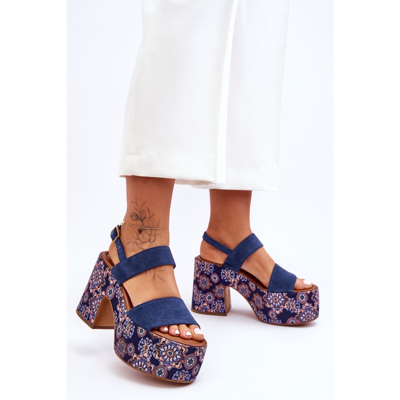 Sandales a Talons Hauts en Cuir Maciejka 06089-17 Bleu Marine 1