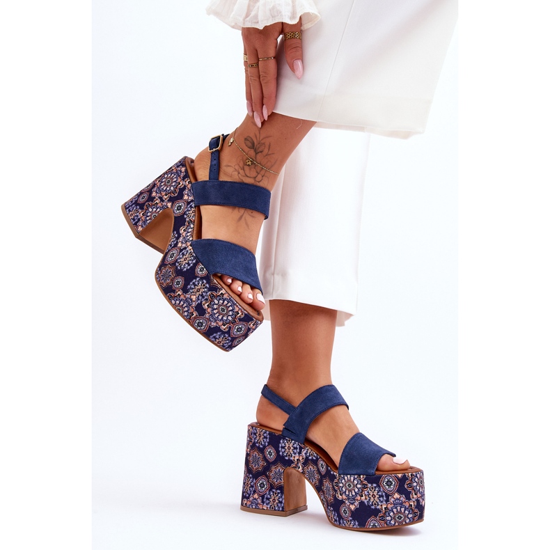 Sandales a Talons Hauts en Cuir Maciejka 06089-17 Bleu Marine 2