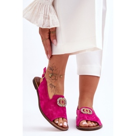 Sandales Plates Daim Avec Décoration Nicole 2744/067 Fuchsia rose 1