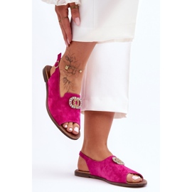 Sandales Plates Daim Avec Décoration Nicole 2744/067 Fuchsia rose 5