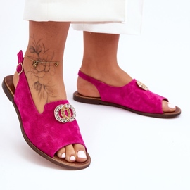 Sandales Plates Daim Avec Décoration Nicole 2744/067 Fuchsia rose 2