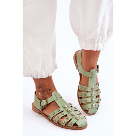 Sandales Plates Femme Avec Zircon Vert Ascot 1