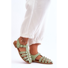 Sandales Plates Femme Avec Zircon Vert Ascot 4