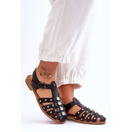 Sandales Plates Femme Avec Zircon Noir Ascot le noir 6