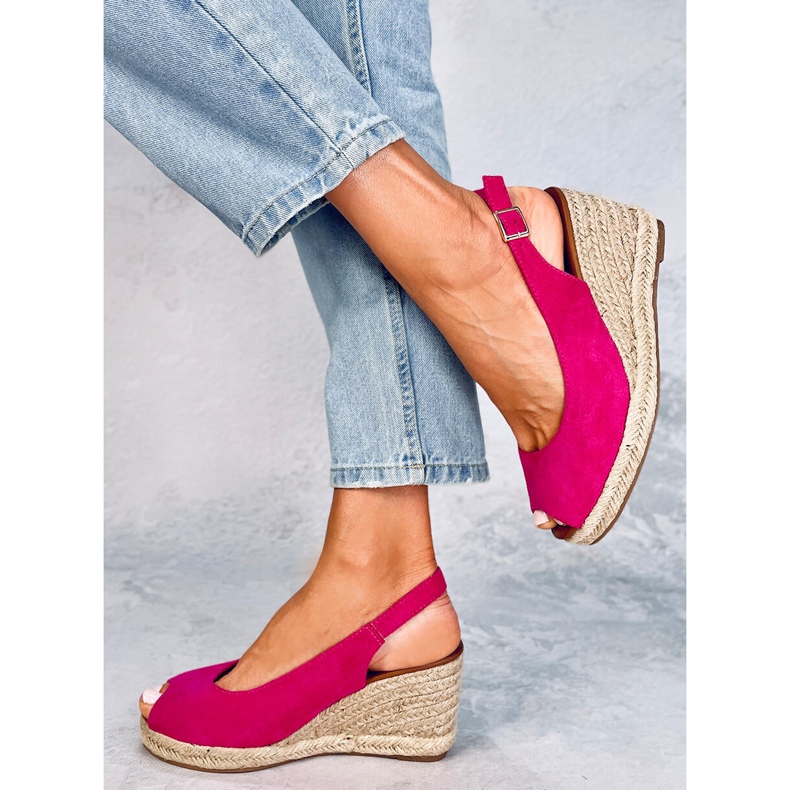 Espadrilles compensées à bout ouvert Nevil Fuchsia rose 2