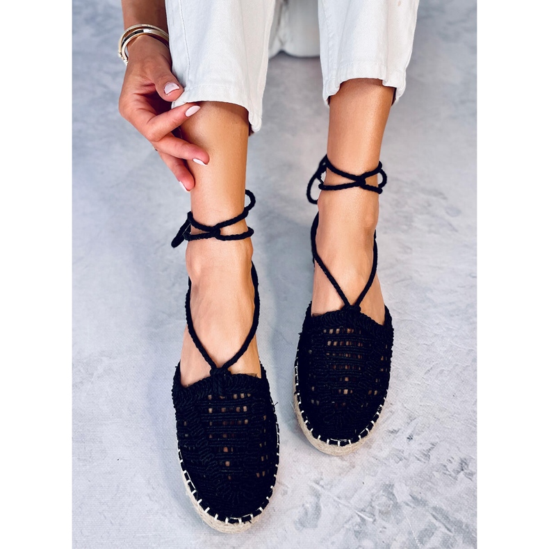 Yaweh Espadrilles noires en dentelle pour femme 1
