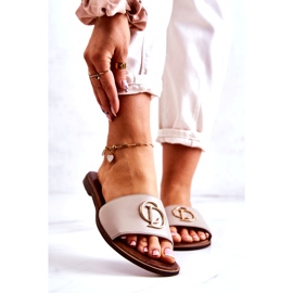 Tongs pour femmes en cuir avec décoration Nicole 2735 Beige 1