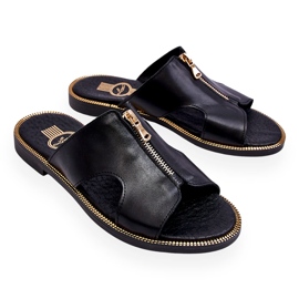 Lemar Chaussons Femme Avec Fermeture Éclair Décorative Noir Clarence 3