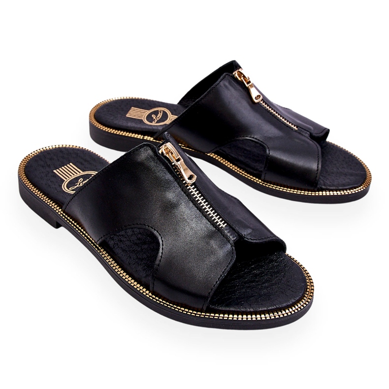 Lemar Chaussons Femme Avec Fermeture Éclair Décorative Noir Clarence 3