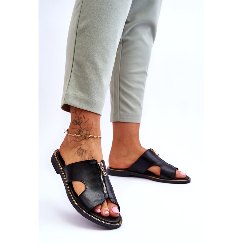 Lemar Chaussons Femme Avec Fermeture Éclair Décorative Noir Clarence le noir 1