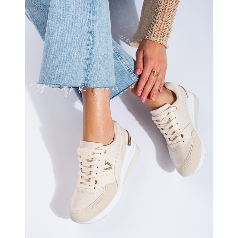 Baskets compensées femme beige Shelovet 1