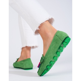 Mocassins bohèmes en daim vert Shelovet avec pompons 3