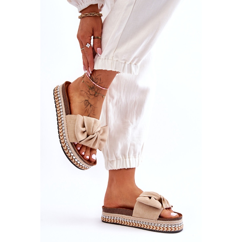 Chaussons Femme Daim Avec Nœud Beige Lauria 3