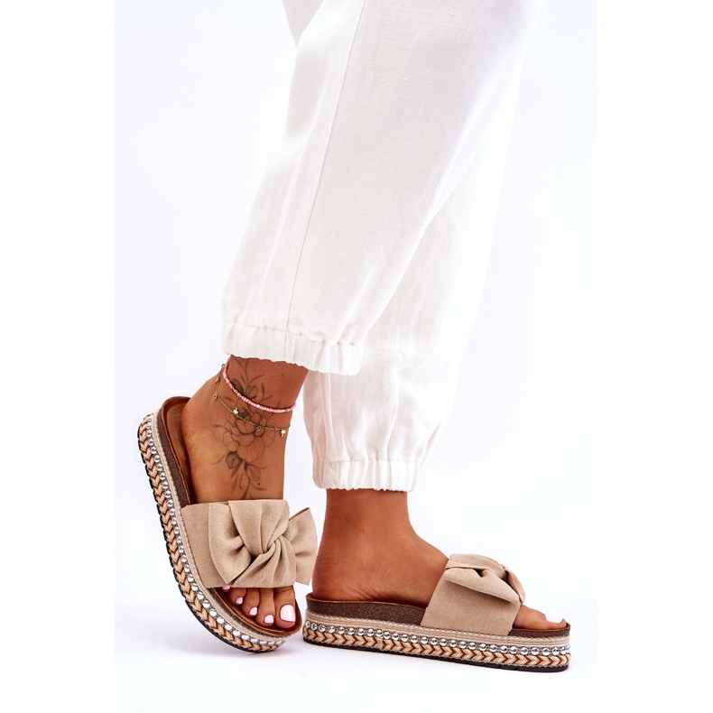 Chaussons Femme Daim Avec Nœud Beige Lauria 5