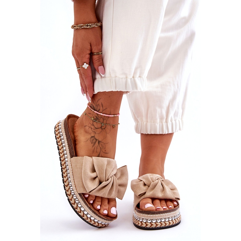 Chaussons Femme Daim Avec Nœud Beige Lauria 6