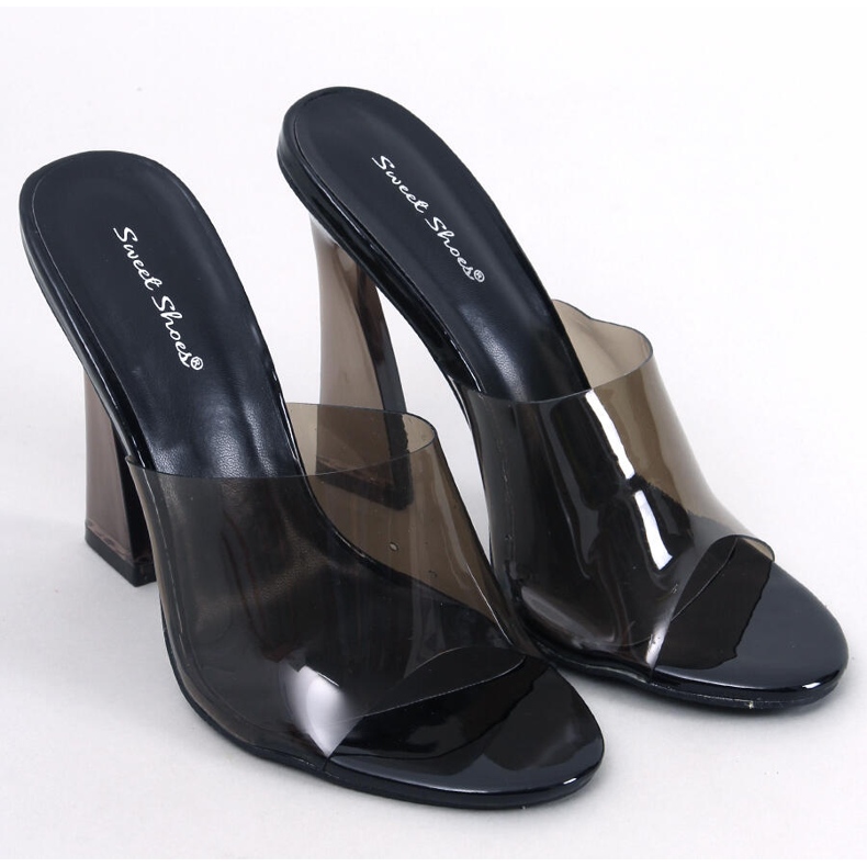Claquettes Seymour noires à talons transparentes 1