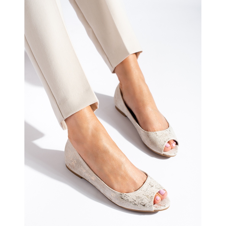 Ballerines femme Gold Shelovet à bout ouvert doré 1