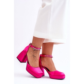 Escarpins à la mode sur des talons massifs avec des zircons Fuchsia Adel rose 5