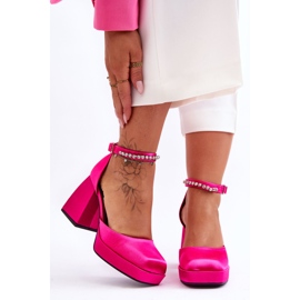 Escarpins à la mode sur des talons massifs avec des zircons Fuchsia Adel rose 6