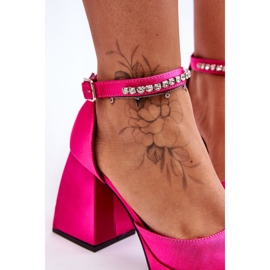Escarpins à la mode sur des talons massifs avec des zircons Fuchsia Adel rose 4