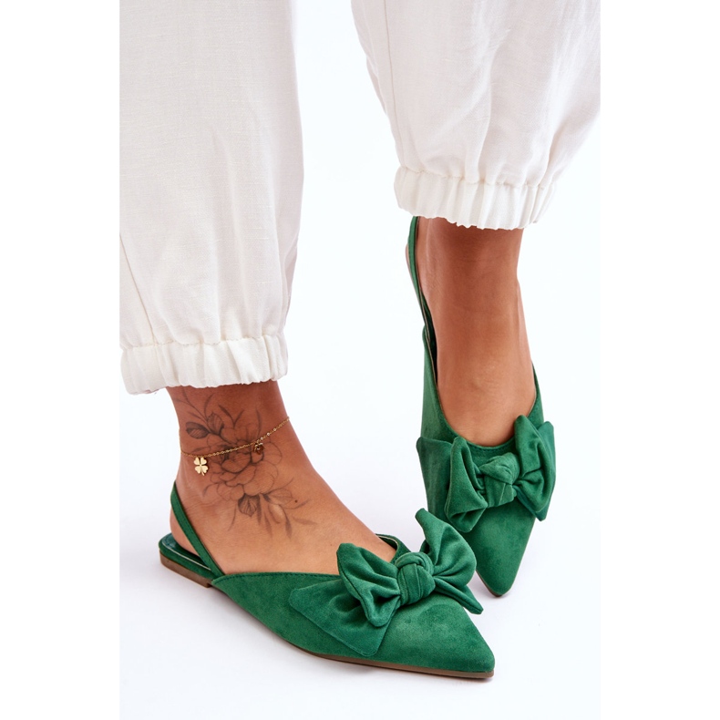 Ballerines à enfiler pour femme avec nœud Vert Nadine 1
